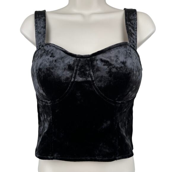 Good American The After Hours Cropped Velvet Bustier Black Size 3 or Lg Coquette - Picture 1 of 9